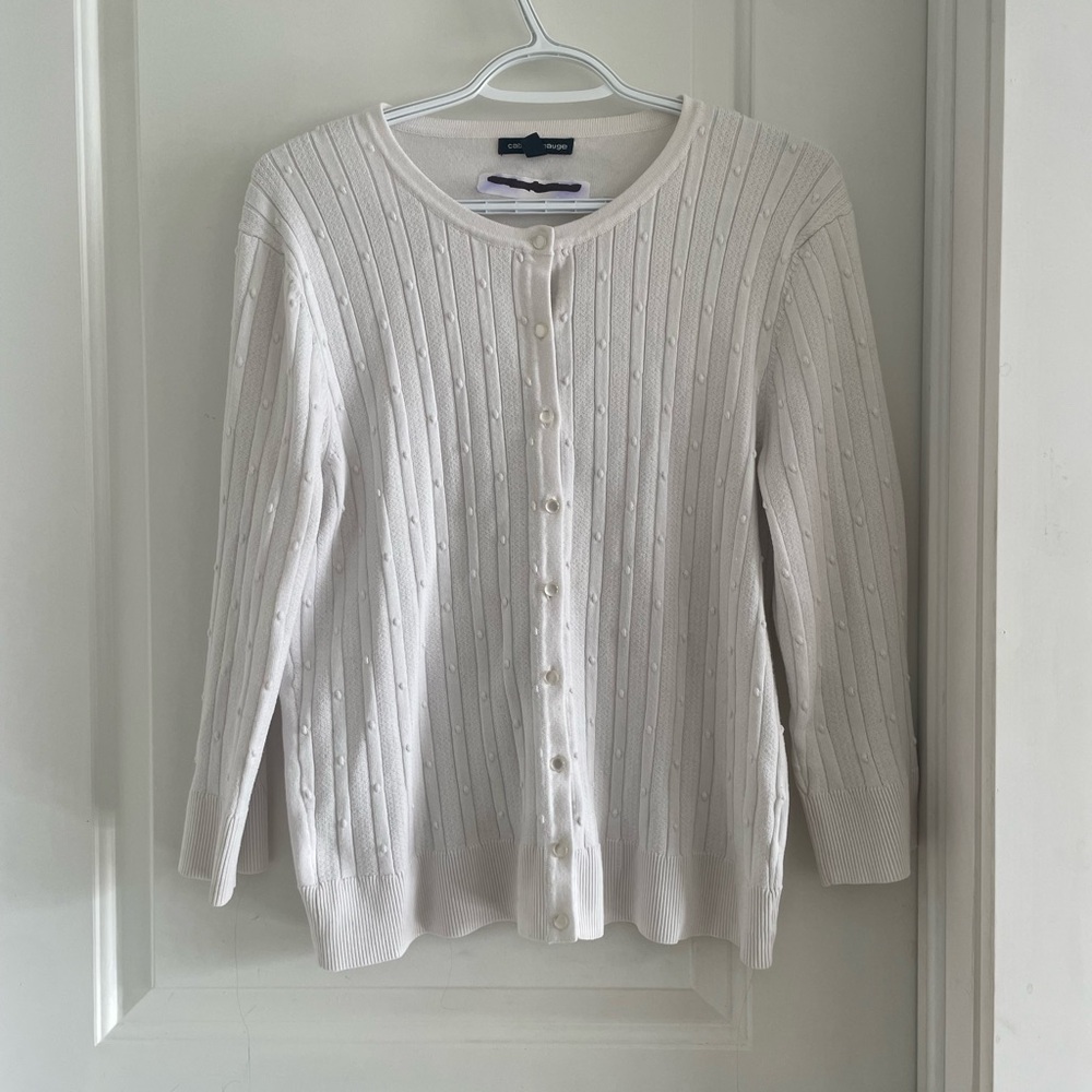Cable & Gauge Textured White Cardigan Sweater